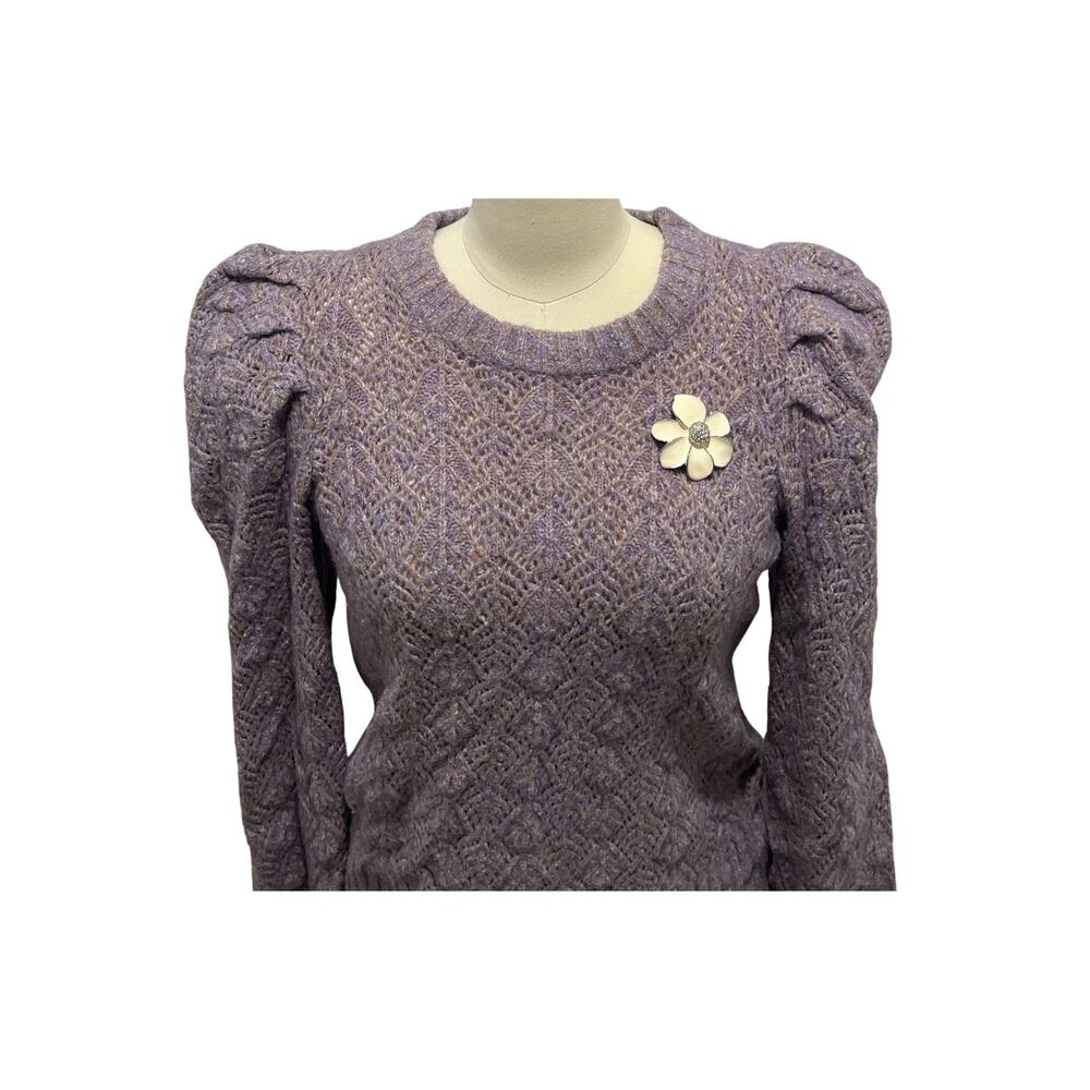 Upcycled Veronica Beard Sweater with Daisy Brooch | Lavender Lace Knit Small